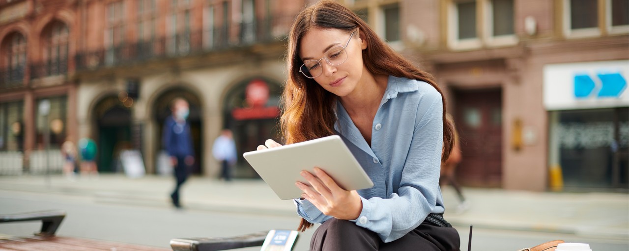 Publishing student on tablet