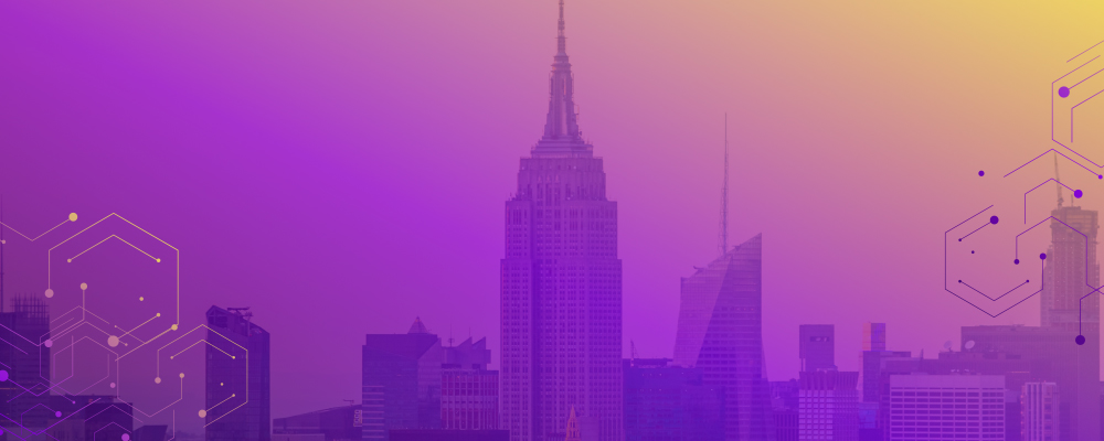 Empire State Building skyline with purple fade overlay